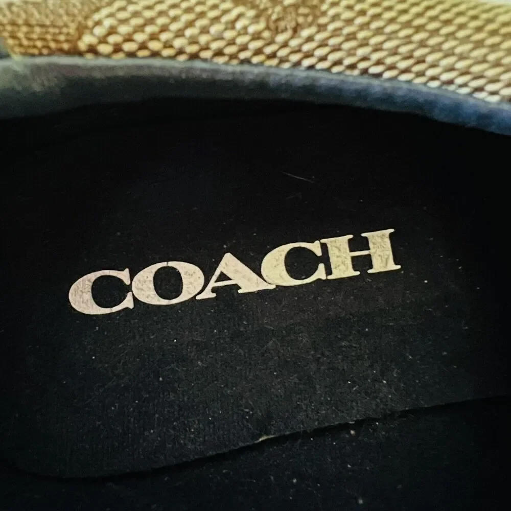 COACH Kelson Khaki Beige Midnight Navy Signature Jacquard Suede Sneakers - US 8
